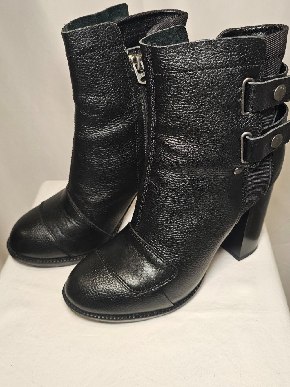 G-Star RAW Women's Heel Ankle Boots Size 9 Black Denim Leather Trim
